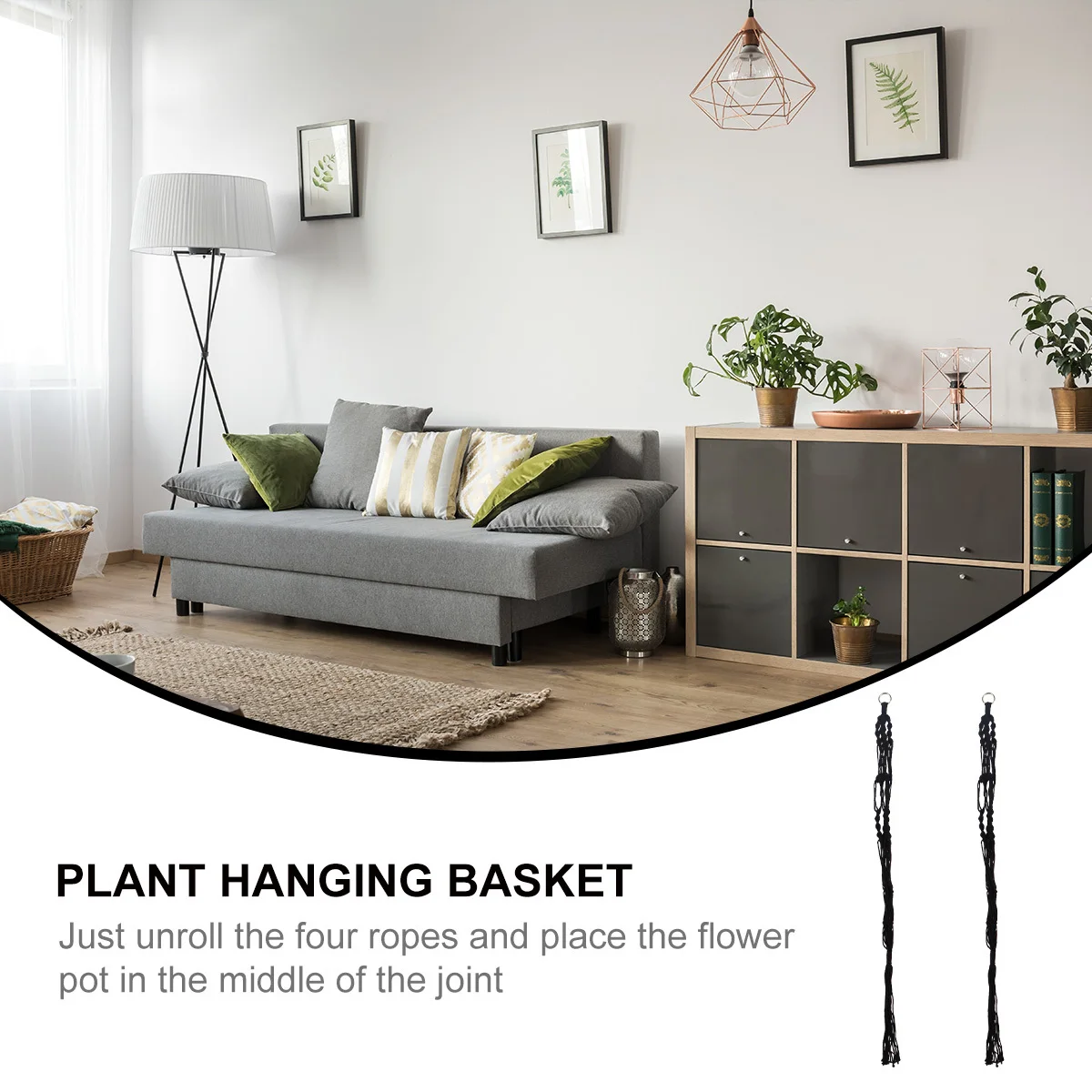 

2pcs Plant Hanging Net Bag Hand Made Cotton Rope Basket Black For Balcony Garden Decor Flower Pot Hanger Home Office Greening