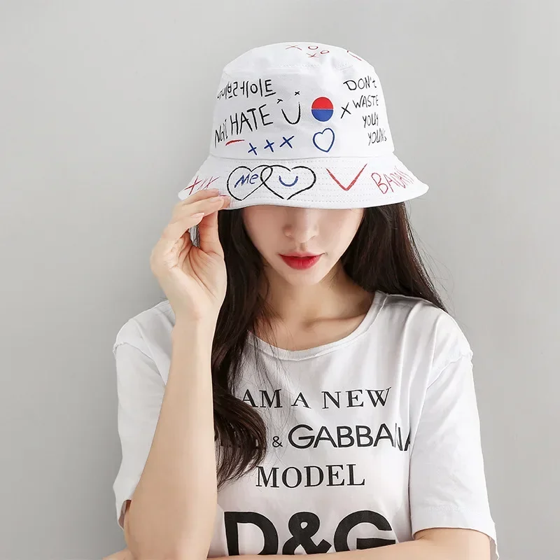 Unisex Summer Graffiti Bucket Hats For Women Men 2022 Harajuku Panama Hip Hop Caps Girls Bob Fishing Black Sun Fisherman Hat