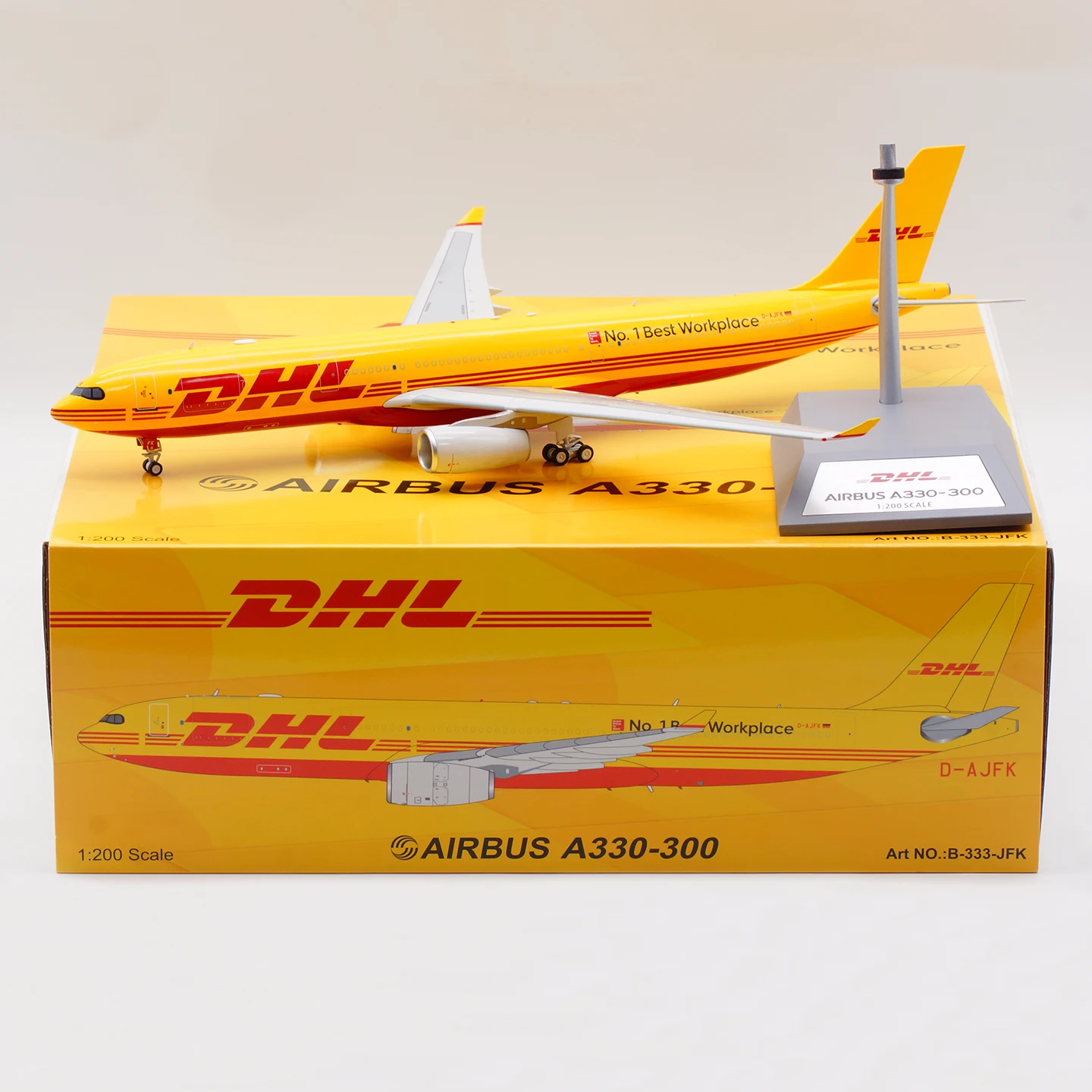 

B-333-JFK Коллекционный самолет из сплава, подарочные модели B 1:200 DHL Airbus A330-300P2F, литая под давлением модель самолета D-AJFK с подставкой