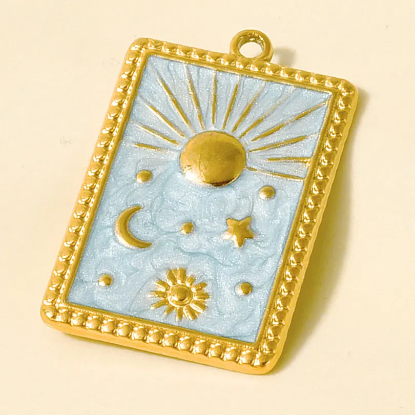 5Pcs Real Gold Plated Geometry Shape Bule Color Stainless Steel Charms Drip oil Pendant DIY For Jewelry Necklace Accessories