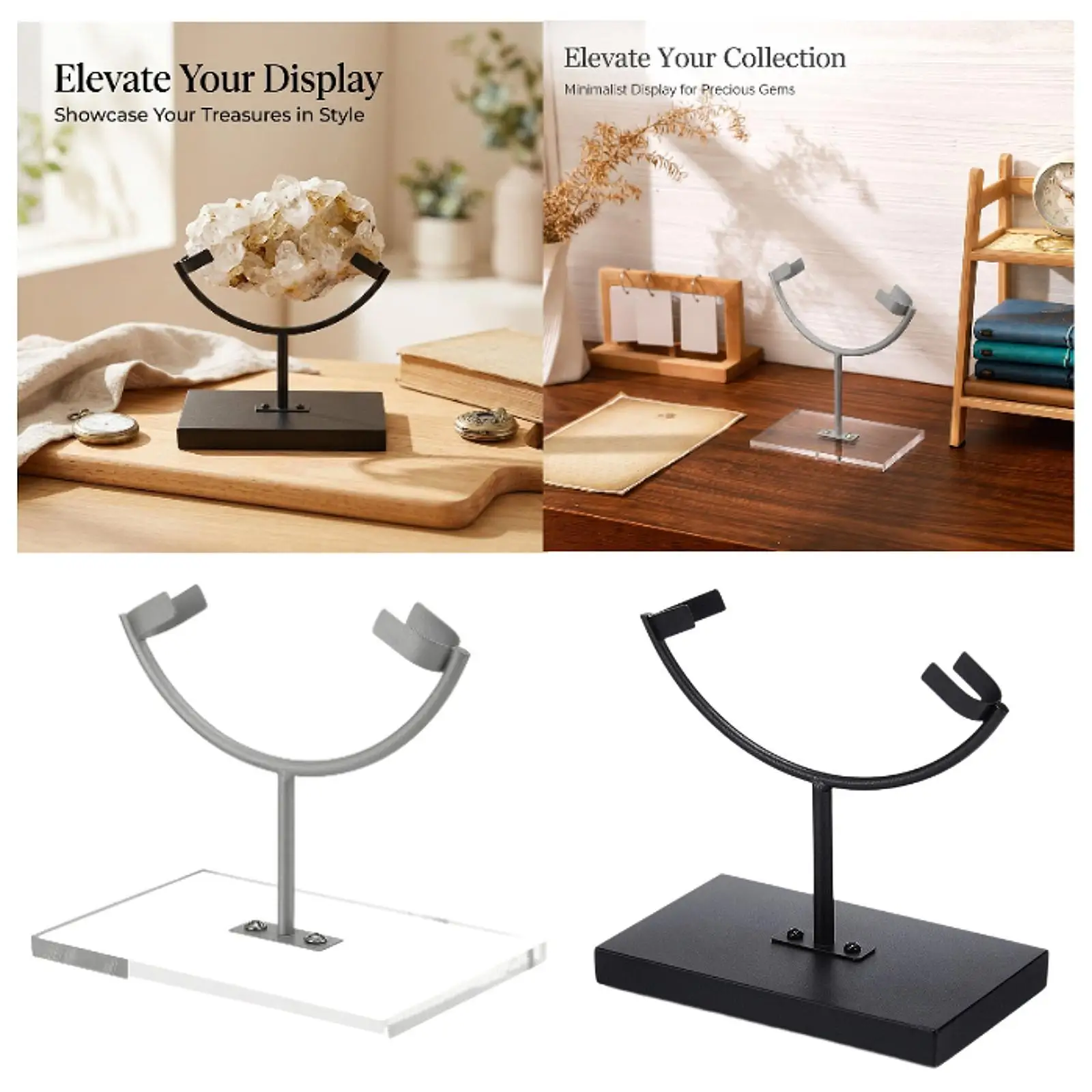 Rock Display Stand Home Decor Two Prong Displaying Metal Arms Crystal Holder Slab Stand Easel Holder for Minerals Home Desktop