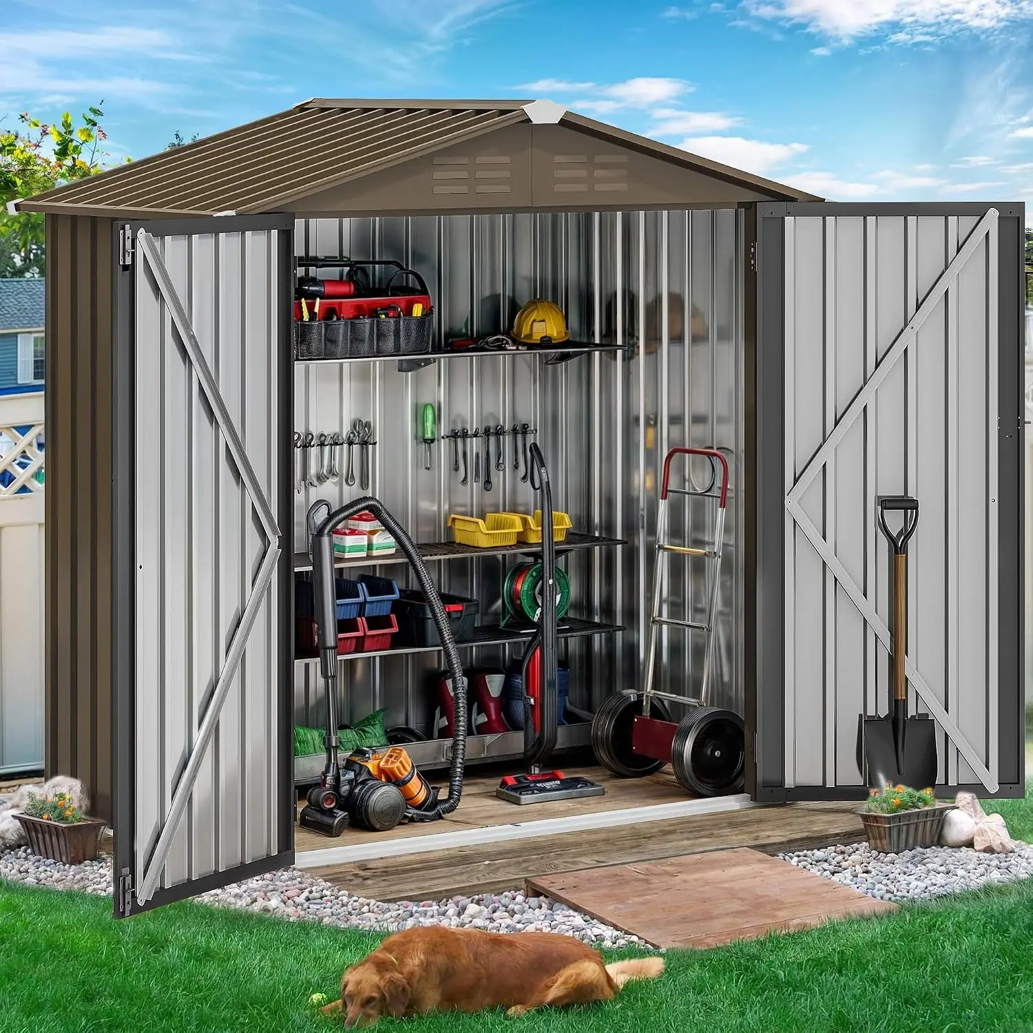 6x4ft Metal Outdoor Storage Shed, Waterproof Tool Shed Heavy-Duty Storage Unit with Lockable Door and Vents, Ideal for, Custom view 2