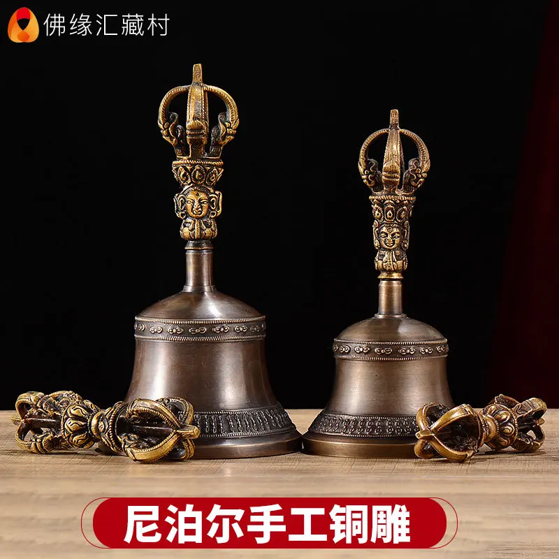 Vajra and , Handcrafted Copper with Polished Finish, Five-Pronged Bell Pestle for Tibetan Esoteric Buddhist