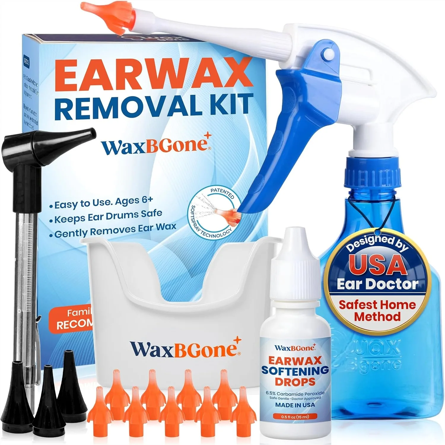 

Ear Wax Removal Kit with SoftSpray Irrigation Tips, 4X High Output Sprayer & Ear Basin for Adults & Kids at Home
