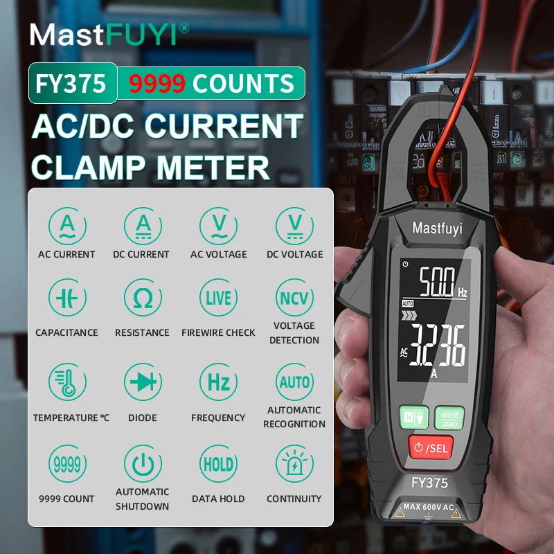 

MASTFUYI FY375 AC/DC Digital Clamp Meter Multimeter Pinza Amperimetrica True RMS High Precision Capacitance NCV Ohm Hz Tester