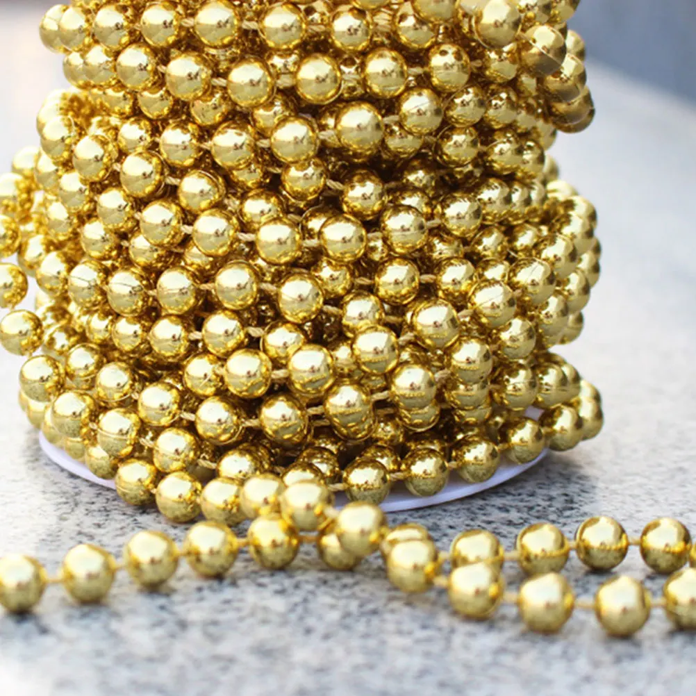 Rantai Manik-Manik Emas Berlapis 8Mm Gulungan 10M Permukaan Mengkilap Seragam Untuk Dekorasi Pernikahan Natal Kerajinan Tali Manik-Manik Garland DIY