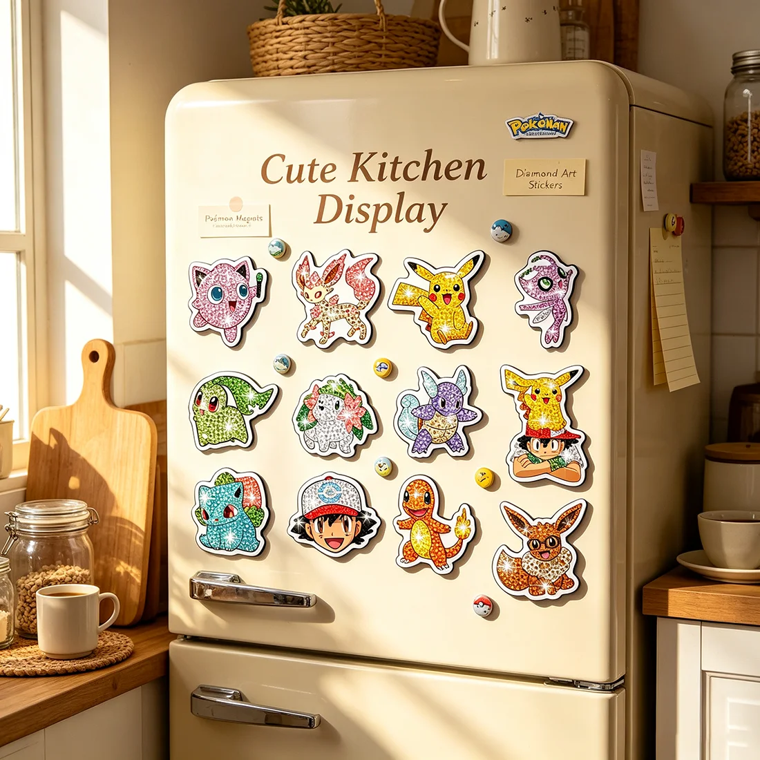 New Release Digital Monster Pokemon Cartoon Diamond Art Kit with Fridge Magnets DIY Creative Home Decor Craft Kit