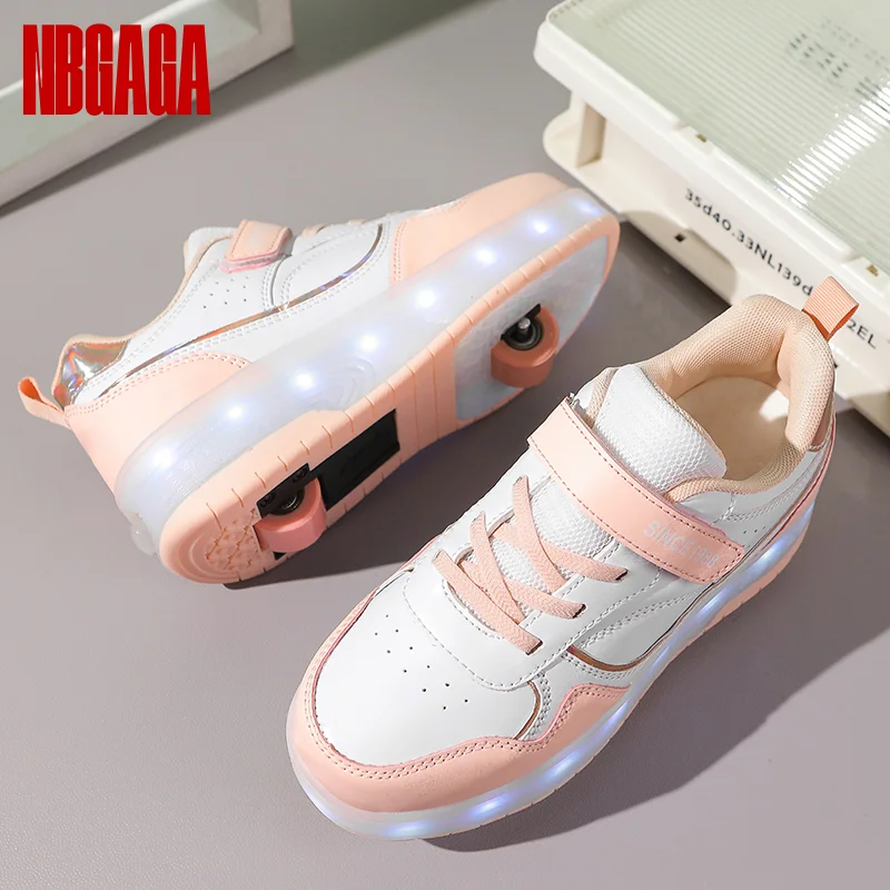 

Roller Shoes Adjustable Convertible 2 Wheel Sneakers with Flashing LED Lights Children Sports Skate Shoes