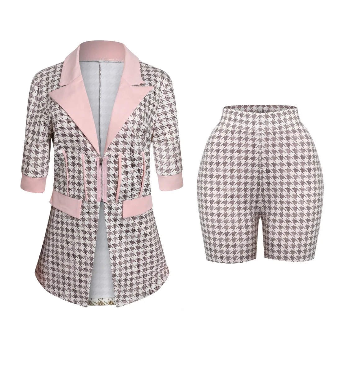 Women Two Piece Sets Outfits Elegant Tweed Slim Shorts Short Coat Tops Lady Clothes Formal Business Office Work Suits