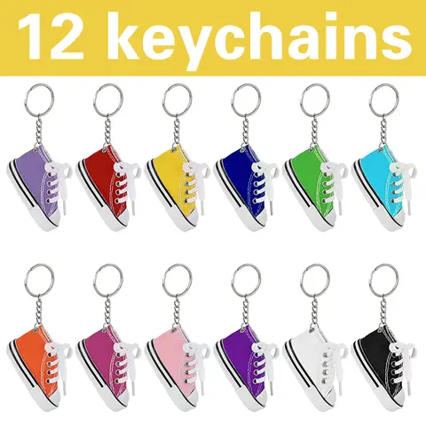 12Pcs Cute Mini Canvas Sneaker Keychain Tennis Shoes Keychain Sport Sneaker Keyrings for Bag