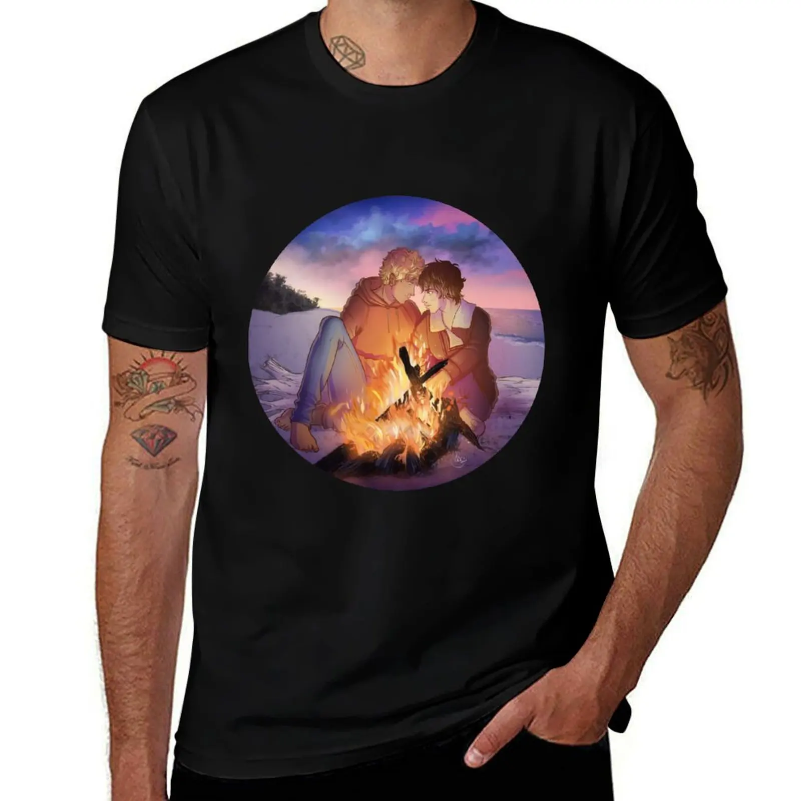Bonfire heart, a solangelo fan art T-Shirt cotton t shirts high quality anime tshirt t shirts for man cotton funny T-Shirt