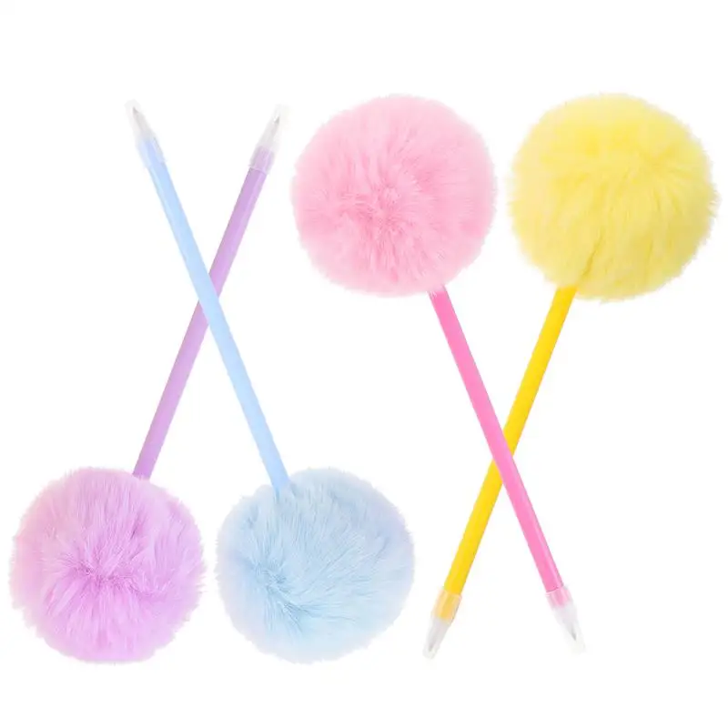 4pcs studenti penna a sfera soffice penne a sfera penna stilografica a sfera penna a sfera sfocata penna a sfera Pom palla per capelli peluche colore casuale