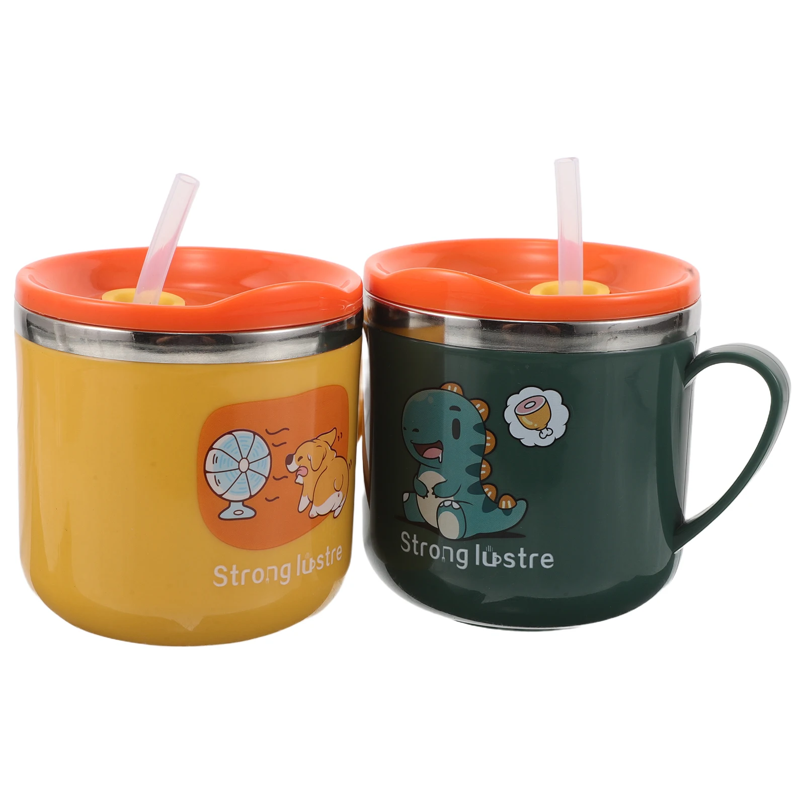 

's Straw Water Pot Cups Stainless Steel Sippy with Handle s Beverage Mug