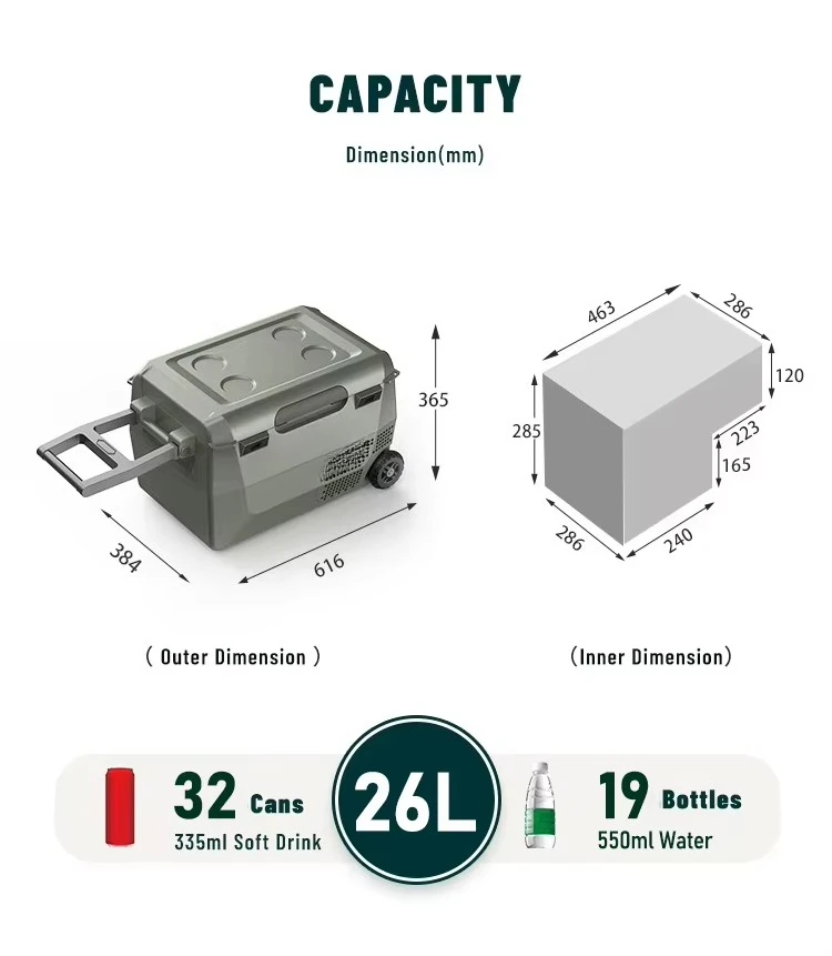High Quality Car Portable 12V Cooler 26L Fridge Freezer Box Mini Small Camping Refrigerador