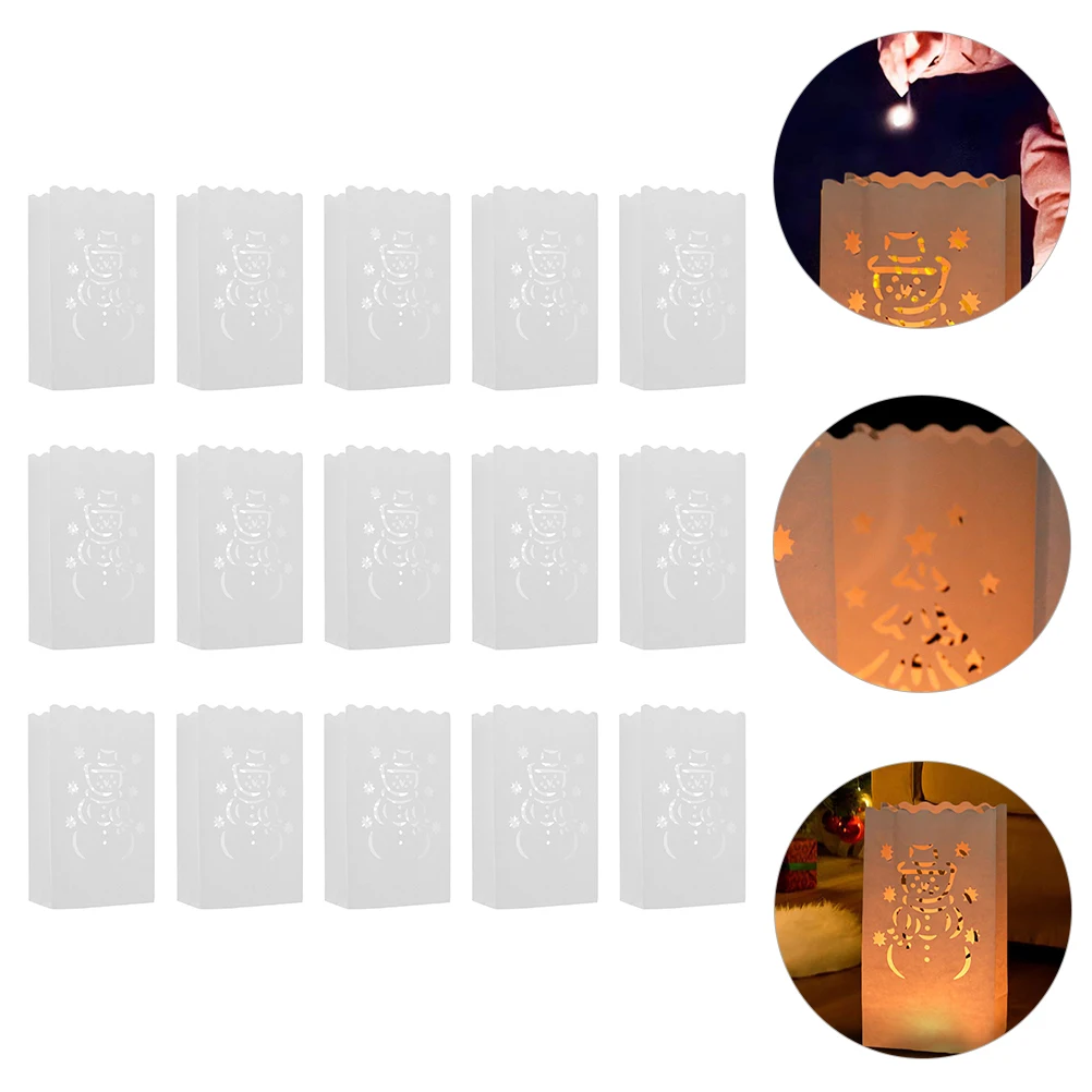 

30Pcs Hollow Flame Retardant Bags Snowman Christmas Design Paper Pouches Tea Light Bags Romantic Atmosphere
