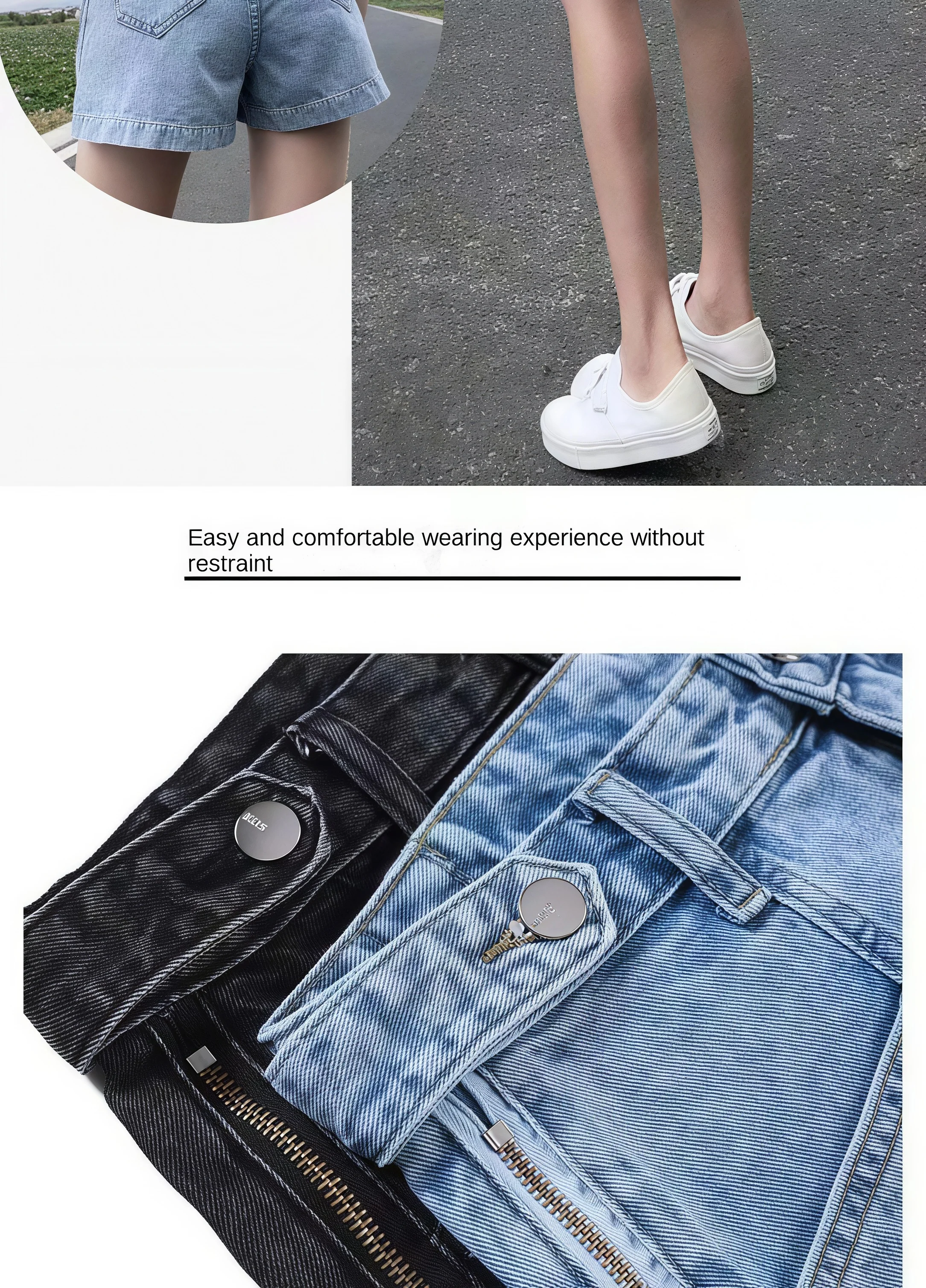 Damen High-Waist Denim-Shorts Sommer Seitenreißverschluss Split-Buchstabendruck A-Linien-Shorts Lose Lässige Anti-Scheuer-Hot-Pants Streetwear – Detail 10
