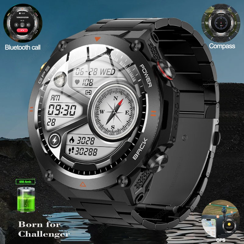 2024 GPS Smart Watch Compass Flashlight Outdoors Sport 1ATM Waterproof Clock AMOLED HD Bluetooth Call Voice Assistant Smartwatch