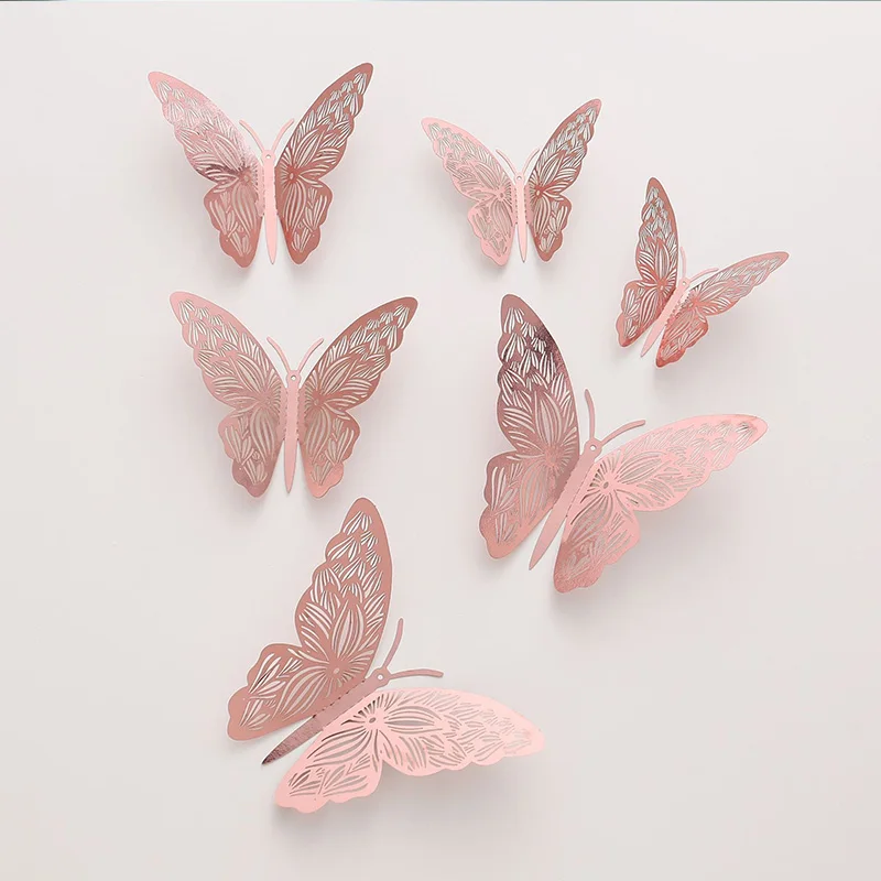 Toppers de mariposa para pastel, pegatinas de Feliz Cumpleaños de 12 piezas, decoraciones para pasteles, Stiker 3D de pared, artesanías de boda,