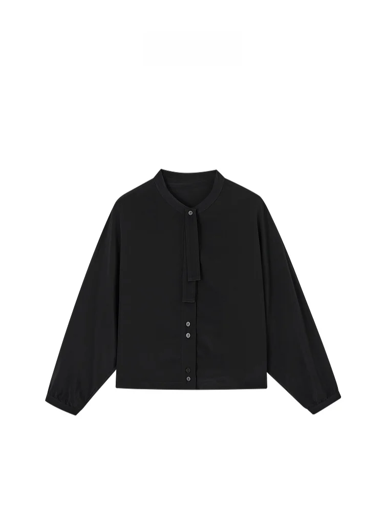 

Рубашка Indicia Mark Simple Commute, черная, с воротником-стойкой, на пуговицах, женская, модная, лето 2025, тонкая, с длинным рукавом, однотонная F2B5CS183N