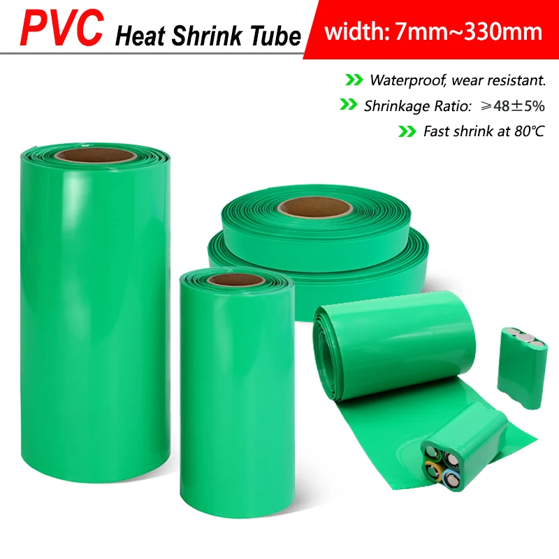 

1~20m Green PVC Heat Shrink Tube 7mm~330mm 18650 Lithium Battery Pack Cable Sleeve Tubing Insulated Film Wrap Case