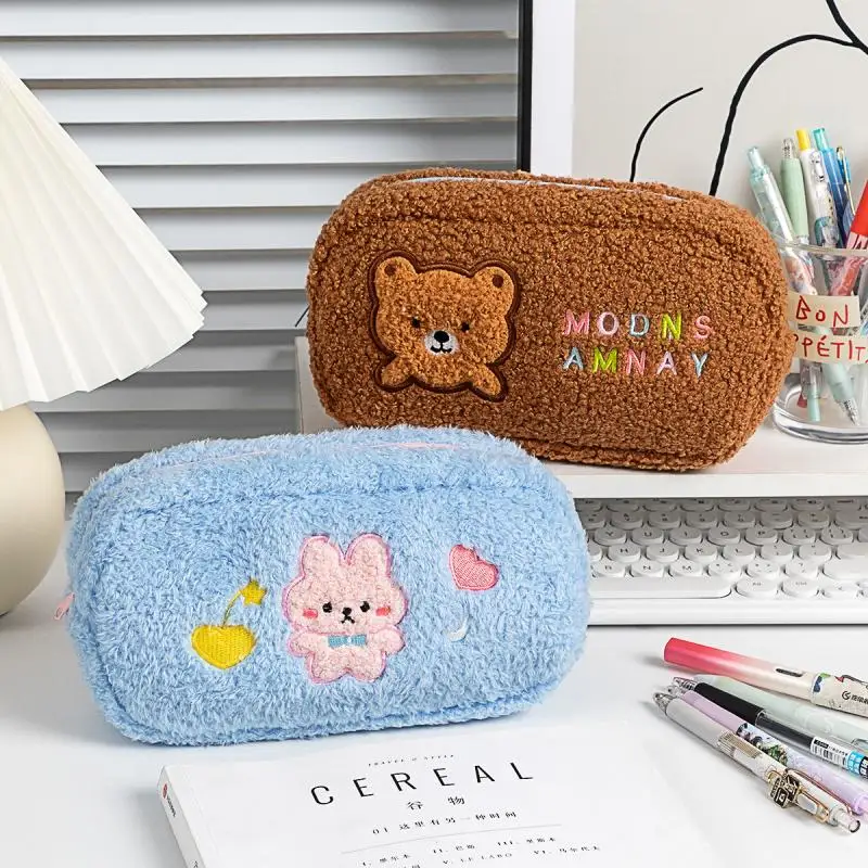 Multifunction Cartoon Rabbit Bear Pencil Case Large Capacity Pen Bag Supplies Stationery Storage Bag