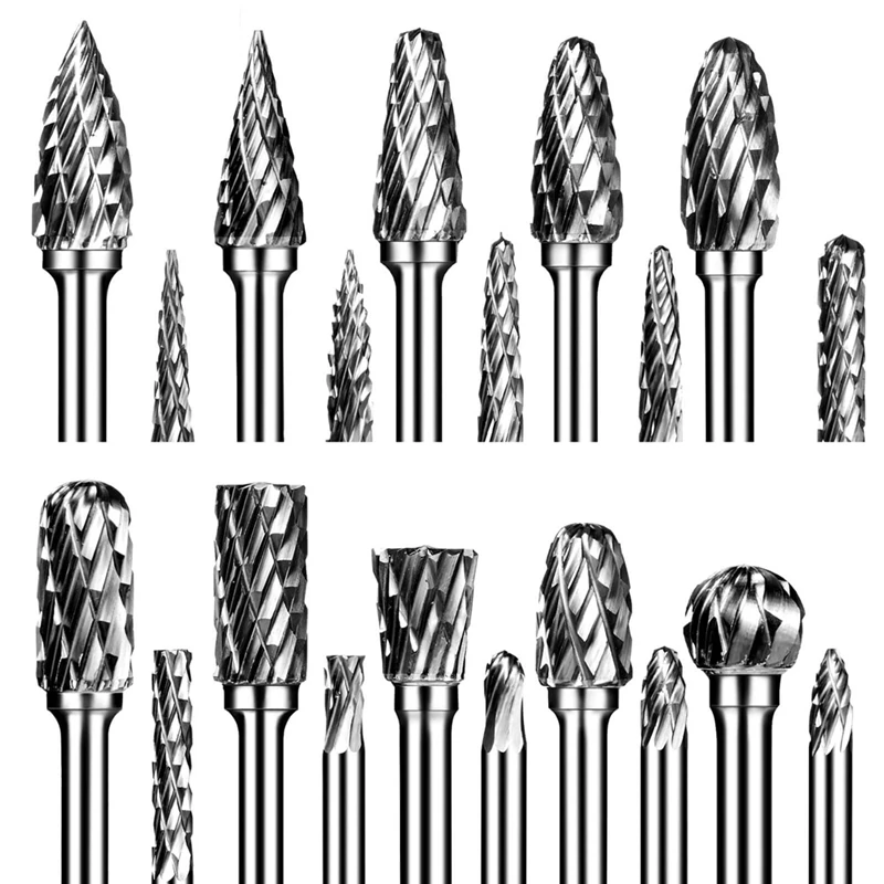 

Double Cut Carbide Rotary Burr Set 20Pcs Die Grinder Bits 1/8 Inch Shank Tungsten Carbide Cutting Burrs For Wood Working