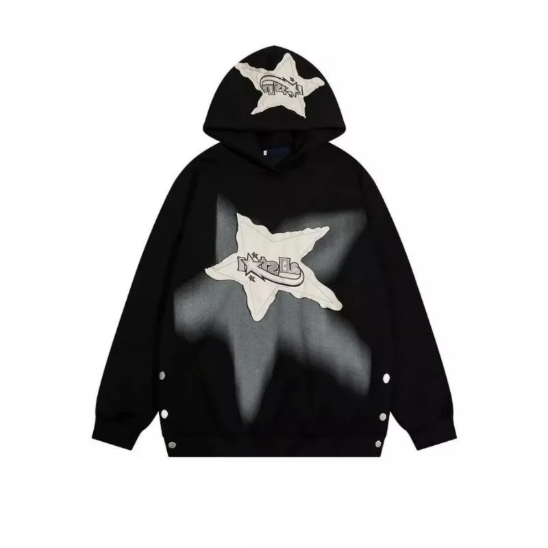 

Beinji hoodie vintage star patch male Instagram fashion brand European and American heavy lovers hoodie2024