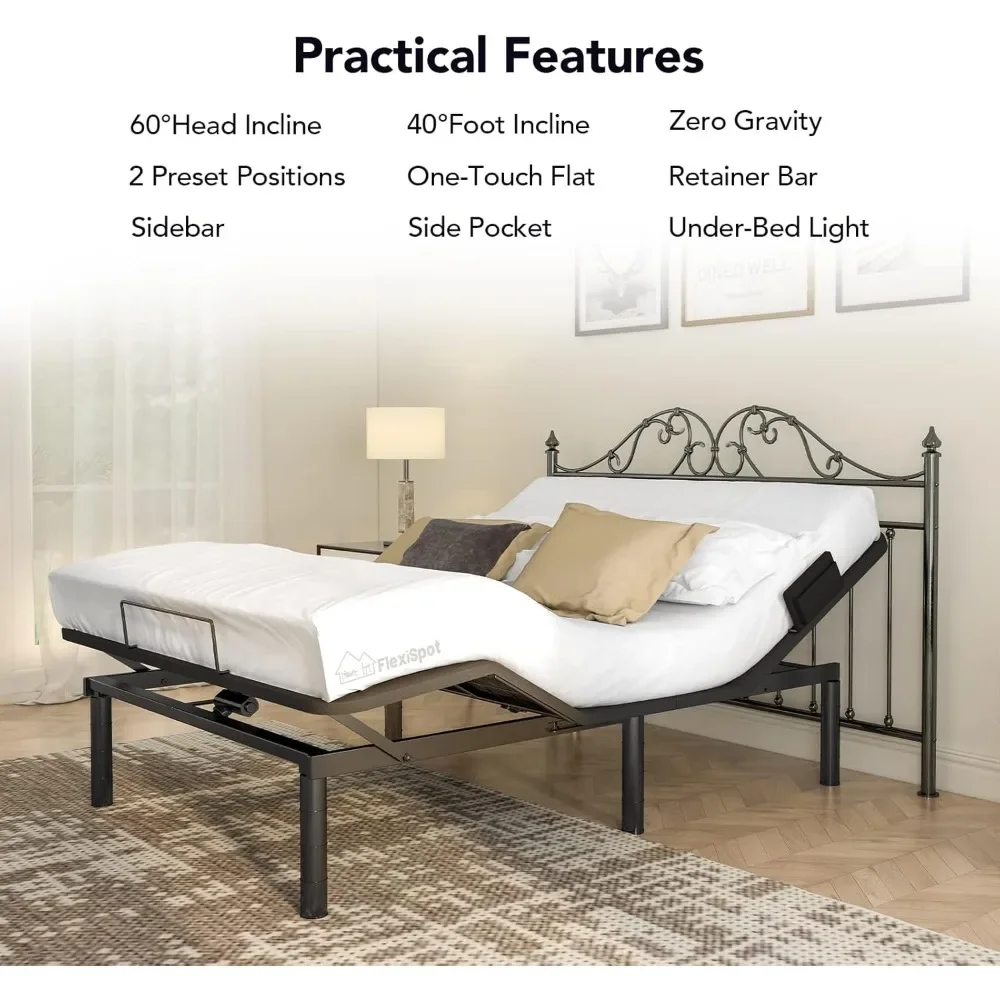 Adjustable Bed Frame Base Queen,Whisper Quiet Durable Motor,Zero Gravity,Mattress Holders, 3-Step Assembly. Bed Frame