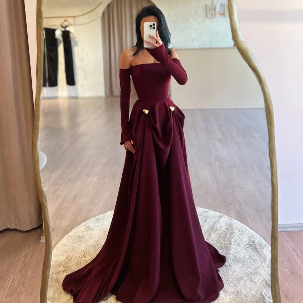 

Classic Pleat Draped Prom Dress A-line Off Shoulder Detachable Sleeve Formal Occasion Gowns Exquisite Evening Dress Customized