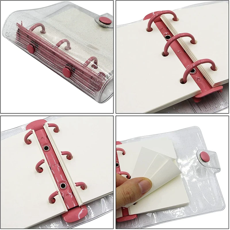 2Pcs Glitter Transparent 3-Ring Binder Cover With Blank Inner Paper PVC Notebook Round Ring Binder Cover