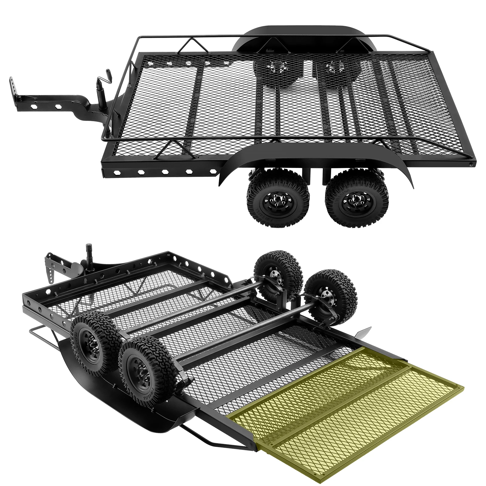 DashRC 1/10 RC Trailer for Hauling Behind Car, Metal Flatbed Trailer Builder Kit for RC Crawler TRX4 TRX6 SCX10 Gen8 Upgrades
