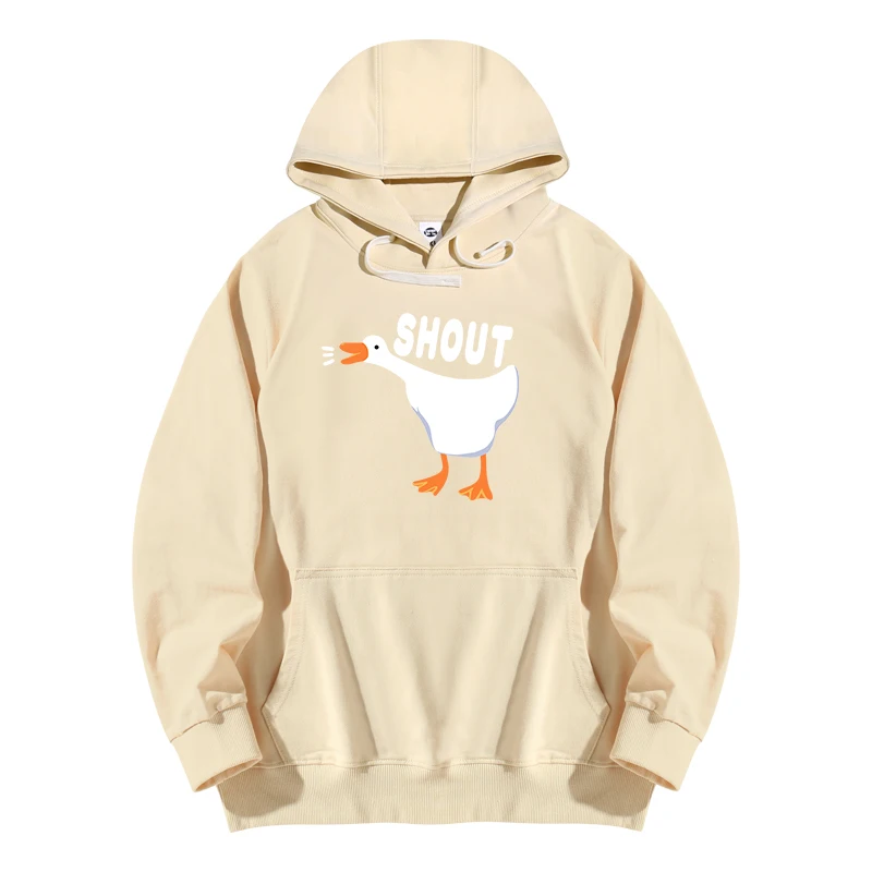 New Lucky Duck Printing American Retro Heavyweight Hooded Hoodies Men's Fashion Simple Long Sleeved Pullover Casual Sweatshirts