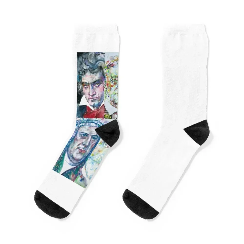 

SIX COMPOSERS - BEETHOVEN, WAGNER, MOZART, BACH, VERDI, DEBUSSY Socks ankle hiphop warm winter Climbing Man Socks Women's