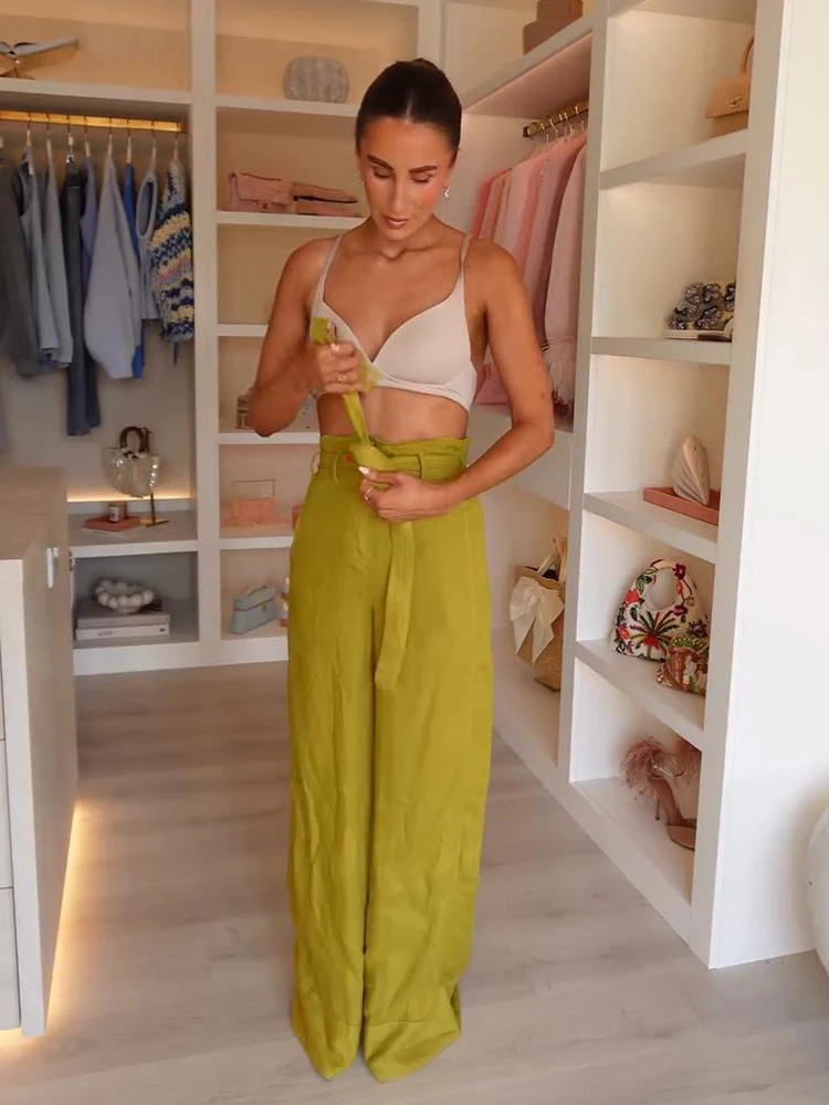 Solide High-Waist-Hose mit Schnürung für Damen, Streetwear-Stil mit Gürtel, Reißverschlusstaschen, weites Bein, lässige, locker sitzende, gerade Hose – Detail 4