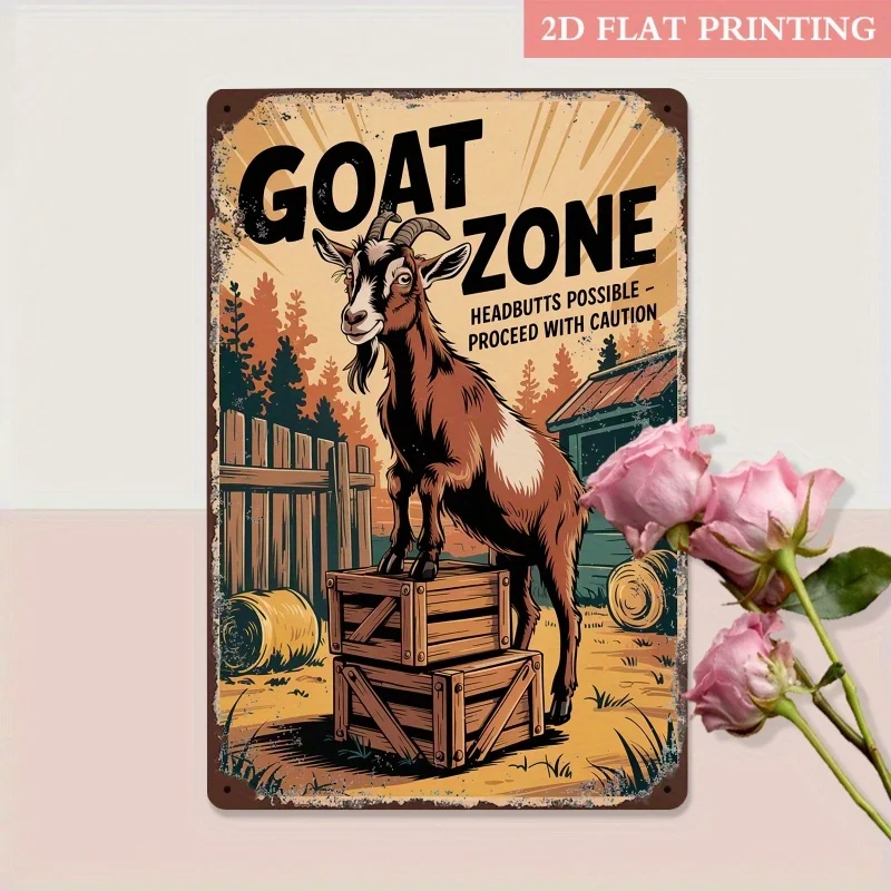 Goat Zone Metal Sign   Iron Wall Decor -  Rustic Farmhouse Style with Humorous 