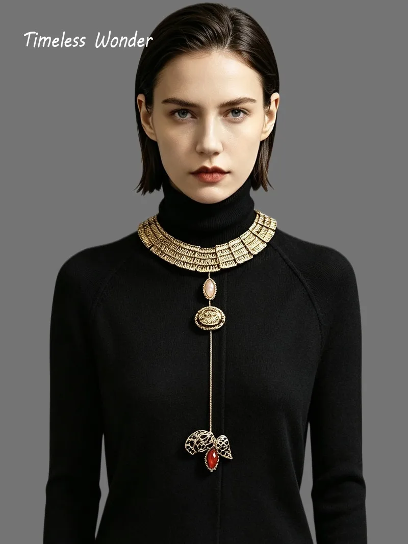 Timeless Wonder Fancy Geo Glass Pave Tassel Necklace Women Designer Jewelry Runway Trendy Vintage Top Classy 4526
