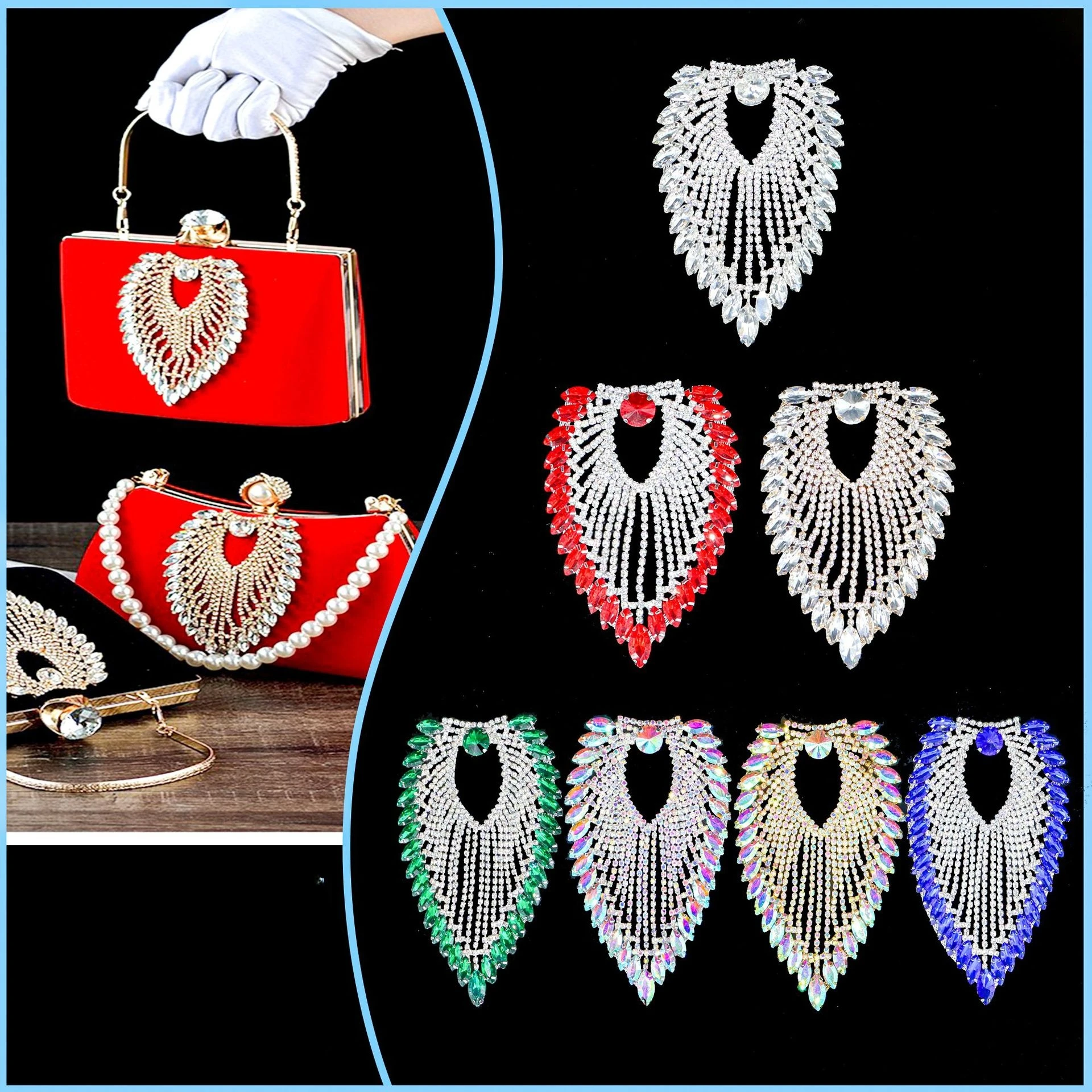 

Colorful Heart-shaped Marquise Glass Rhinestones Hand-Sewn Appliques for Wedding Dress Shoe Bag DIY