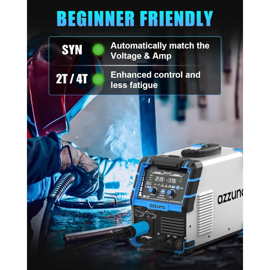 175Amp 110V 220V Single PULSE Aluminum MIG Welder Machine with PULSE Aluminum MIG/Flux MIG/Gas MIG/Stick/Lift TIG Welding 5-in-