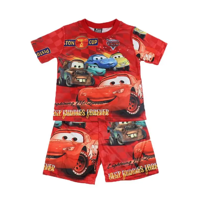 Disney Lightning McQueen Cars cartoon animation clothes summer suit pigiama a due pezzi vestiti ad asciugatura rapida bambini alla moda