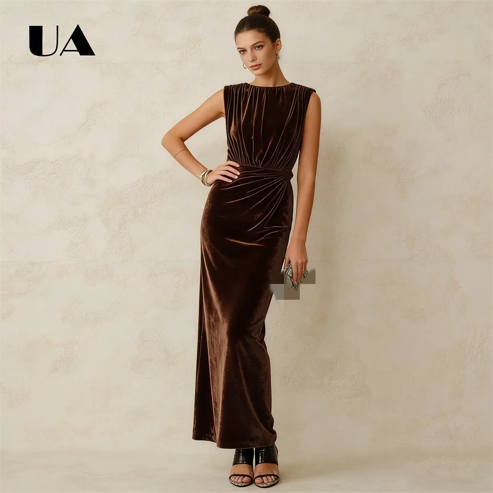 

ULBYANRY 2026 Spring & Autumn Brown Velvet Formal Dress for Women Sleeveless Long Sheath Evening Dresses Made-to-Order Maxi Gown