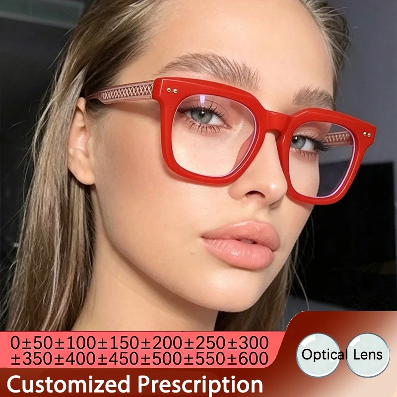 Customized Prescription Myopia Glasses Woman Men Square Eyeglasses Anti Blue Light Fashion Near Sighted Glasses -2 -1 -1.5