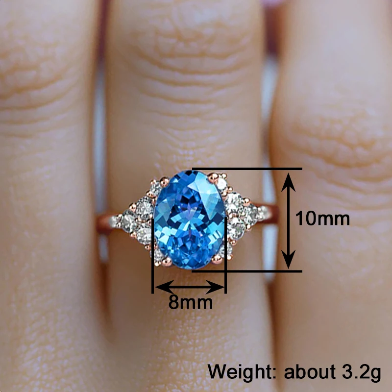 Huitan Eleganter Damenring für Hochzeit, Verlobung, luxuriös, mit hellblauem CZ-Stein, Party-Accessoires, zarter Damenschmuck, Geschenk – Detail 12
