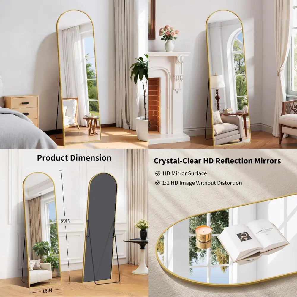 Pełnowymiarowe lustro podłogowe, 150 x 40 cm wysokości, lustro do oparcia się lub zawieszenia na ścianie, lustro do sypialni z podstawką, aluminiowa rama, lustro na całą sylwetkę