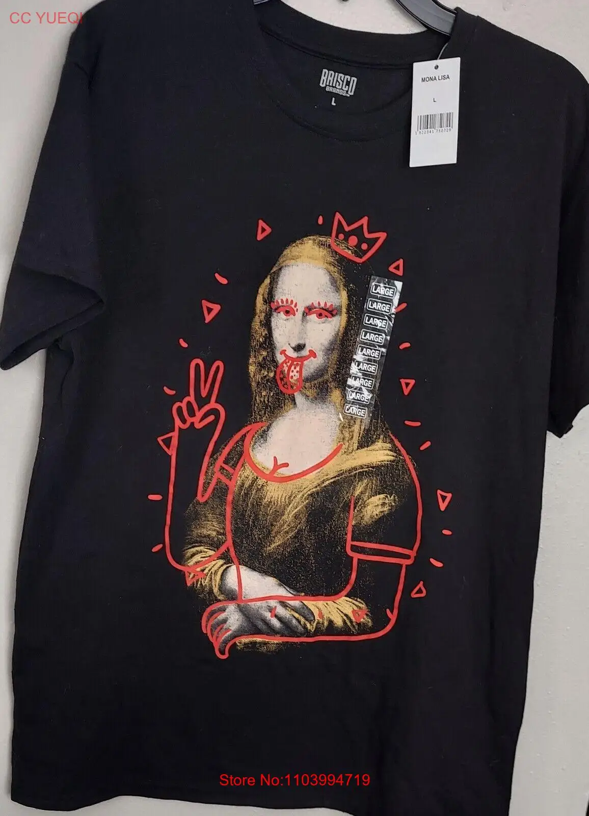 Mona Lisa T-shirt size L Black short sleeve tee novelty graphic Brisco NWT