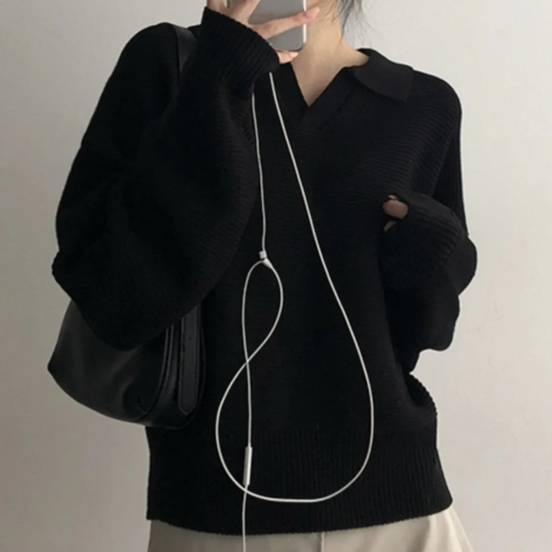 Chic inverno anti-età Thiened V-Ne pullover maglione top lavorato a maglia in puro colore per le donne pendolari Sle taglio dritto lungo Sve