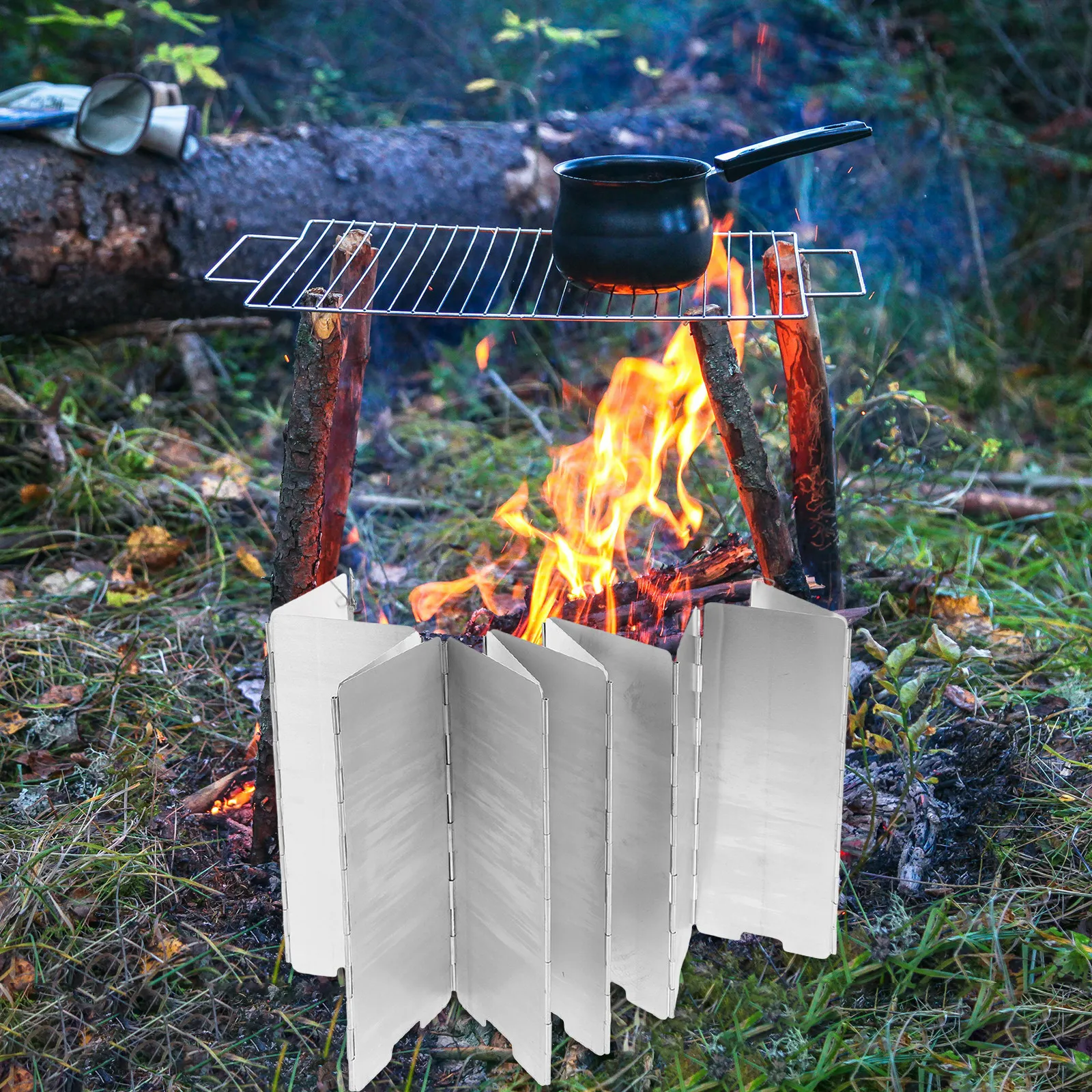 

1Set 12-Plate Portable Stove Windscreen Aluminum Alloy Folding Wind Shield for Camping Cooking Lightweight Outdoor Furnace