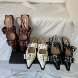 New Women Sandals Shoes Pointed Toe 2026 Spring Fashion Shallow Footwear Slingbacks Ladies Sandals Flats Shoes Big size
