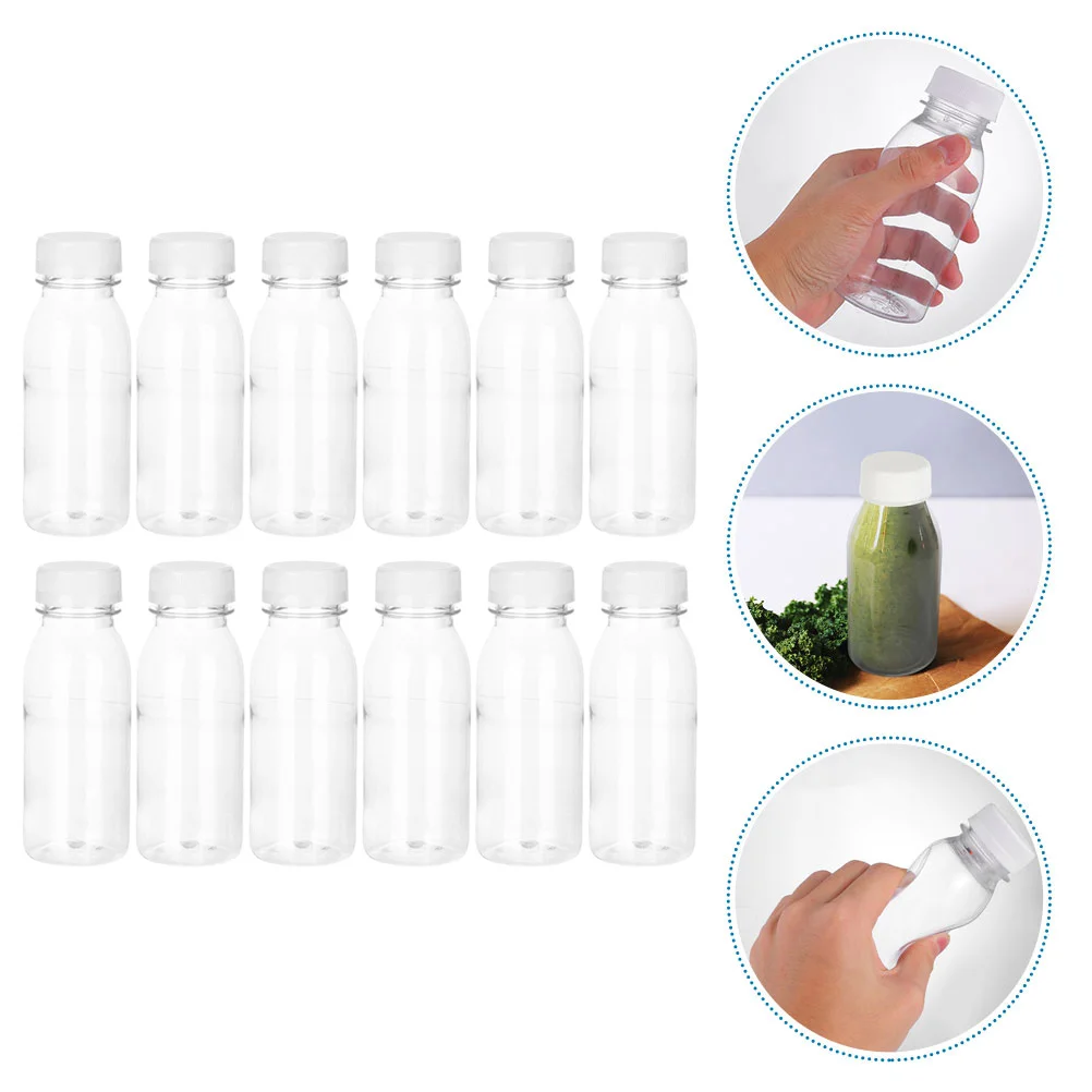 12 Pcs Drink Bottle Portable Water Thicken Plastic Fruit Tea Bottles The Pet Beverage with Caps Travel Clear Transparent Juice