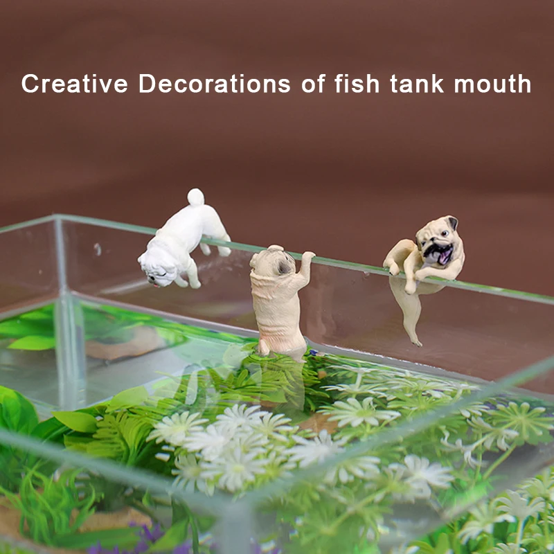 Creative Aquarium Fish Tank Simulation Dog Ornaments Resin Cartoon Climbing Dogs Pendant Fish Tank Wall Landscaping Decor