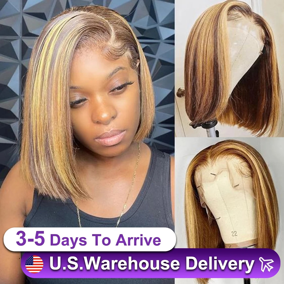 

16 Inch Highlight Bob Wig Honey Blond Straight 13x4 Lace Front Wigs For Women 4/27 Color Brazilian Hair Short Bob Human Hair Wig
